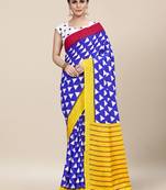 Blue Printed Cotton Saree With Blouse