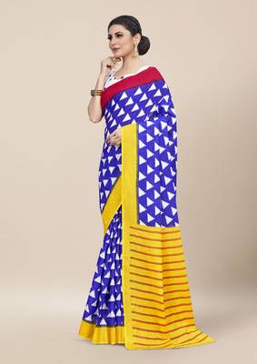 Blue Printed Cotton Saree With Blouse 2