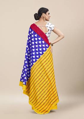 Blue Printed Cotton Saree With Blouse 4