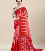 Red Printed Cotton Saree With Blouse
