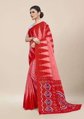 Red Printed Cotton Saree With Blouse 2