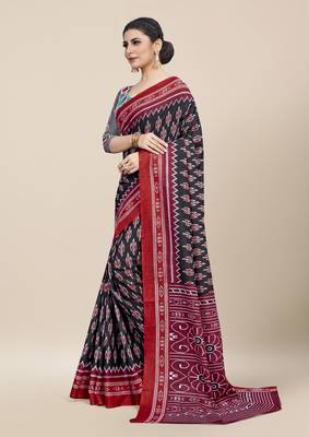 Black Printed Cotton Saree With Blouse 2