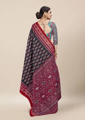 Black Printed Cotton Saree With Blouse 4