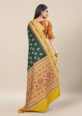 Teal Printed Cotton Saree With Blouse 4