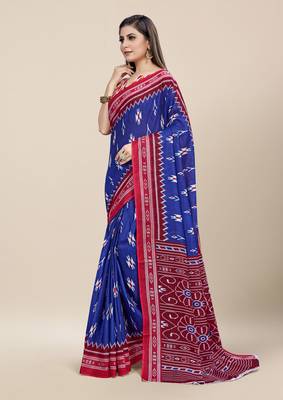 Blue Printed Cotton Saree With Blouse 2