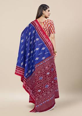 Blue Printed Cotton Saree With Blouse 4