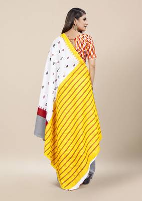 White Printed Cotton Saree With Blouse 4