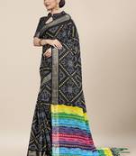 Black Printed Cotton Saree With Blouse