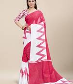 Red Printed Cotton Saree With Blouse