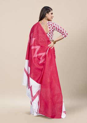 Red Printed Cotton Saree With Blouse 4