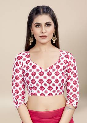 Red Printed Cotton Saree With Blouse 5