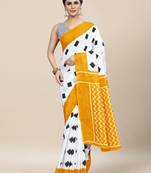 White Printed Cotton Saree With Blouse