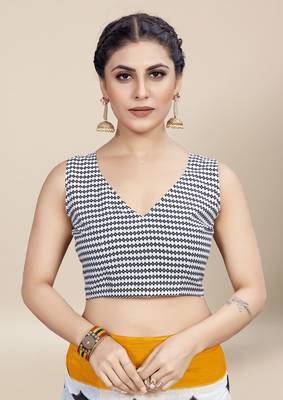 White Printed Cotton Saree With Blouse 5