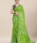 Green Printed Cotton Saree With Blouse