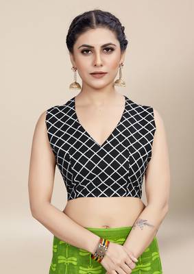 Green Printed Cotton Saree With Blouse 5