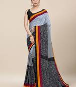 Grey Printed Cotton Saree With Blouse
