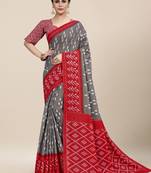 Grey Printed Cotton Saree With Blouse