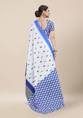 White Printed Cotton Saree With Blouse 4