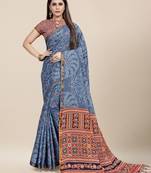Grey Printed Cotton Saree With Blouse