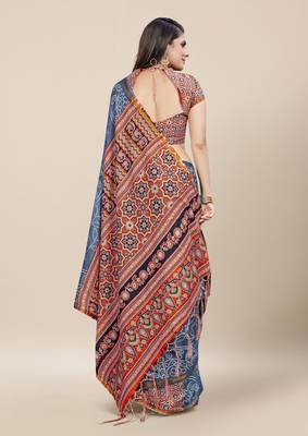 Grey Printed Cotton Saree With Blouse 4