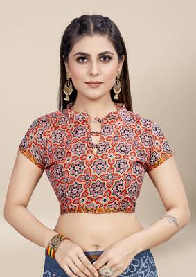 Grey Printed Cotton Saree With Blouse 5