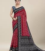 Red Printed Cotton Saree With Blouse