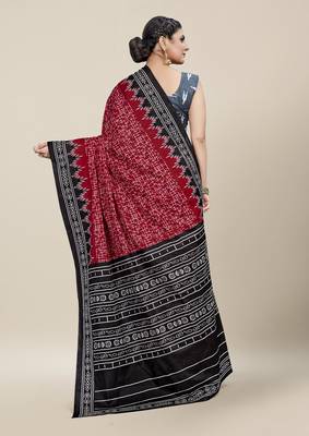 Red Printed Cotton Saree With Blouse 4