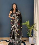 Black Printed Cotton Saree With Blouse