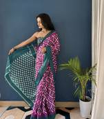 Purple Printed Cotton Saree With Blouse