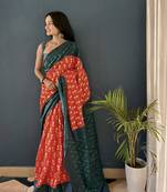 Red Printed Cotton Saree With Blouse