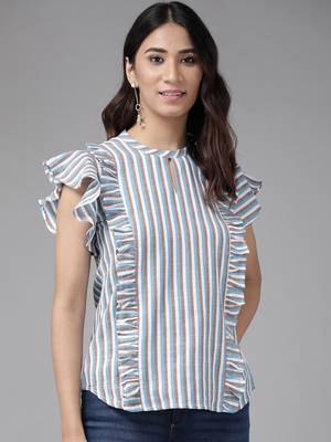Women'S Cotton Blend Stripeed Regular Top(Multi) 1