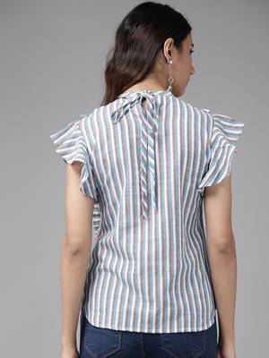 Women'S Cotton Blend Stripeed Regular Top(Multi) 2