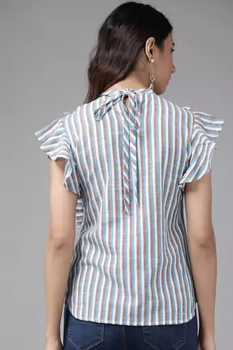 Women'S Cotton Blend Stripeed Regular Top(Multi)