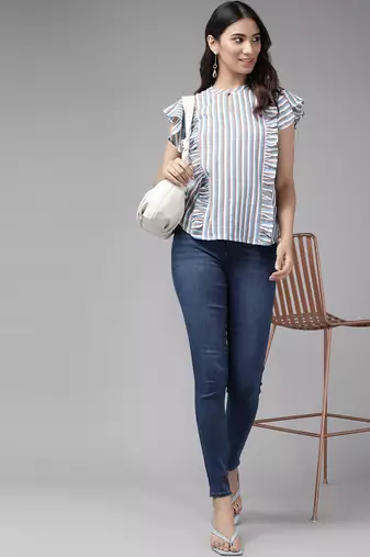 Women'S Cotton Blend Stripeed Regular Top(Multi)
