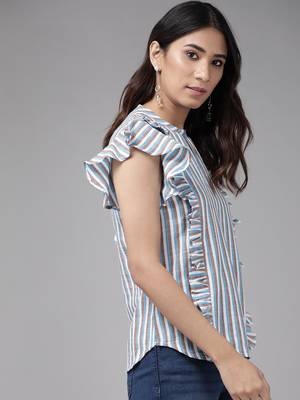 Women'S Cotton Blend Stripeed Regular Top(Multi) 4