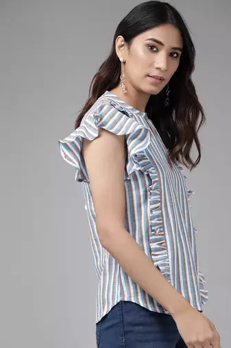 Women'S Cotton Blend Stripeed Regular Top(Multi)