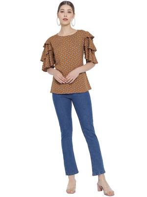 Women'S Rayon Floral Printed Regular Top (Brown) 2