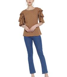 Women'S Rayon Floral Printed Regular Top (Brown)