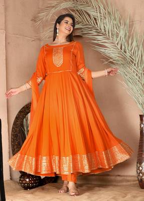 Orange gota patti rayon kurta set 2
