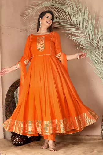 Orange gota patti rayon kurta set