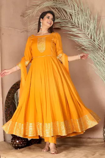 Mustard gota patti rayon kurta set