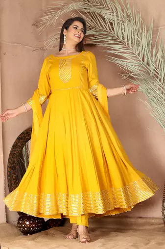 Yellow gota patti rayon kurta set