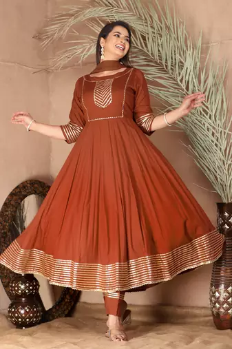 Peach gota patti rayon kurta set