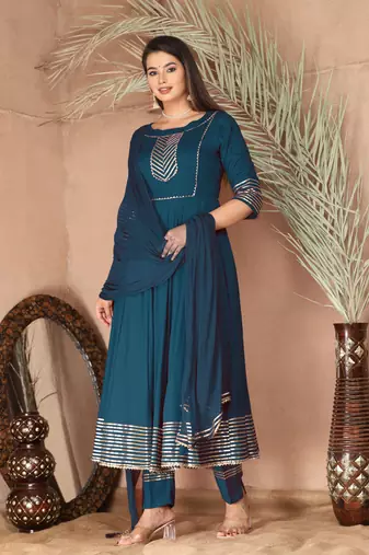 Blue gota patti rayon kurta set