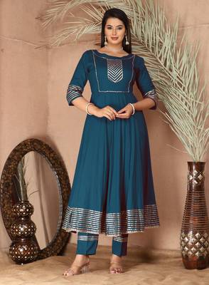 Blue gota patti rayon kurta set 3