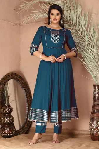 Blue gota patti rayon kurta set