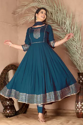 Blue gota patti rayon kurta set