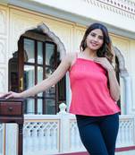 Women'S Viscose Stripe Printed Top (Orange)