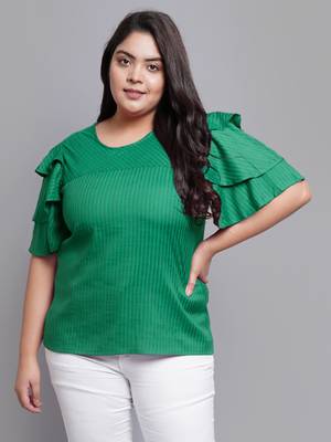 Women'S Plus Size Polyester Regular Top (Green) 1