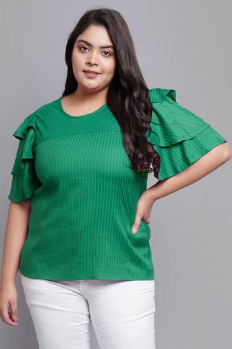 Women'S Plus Size Polyester Regular Top (Green)
